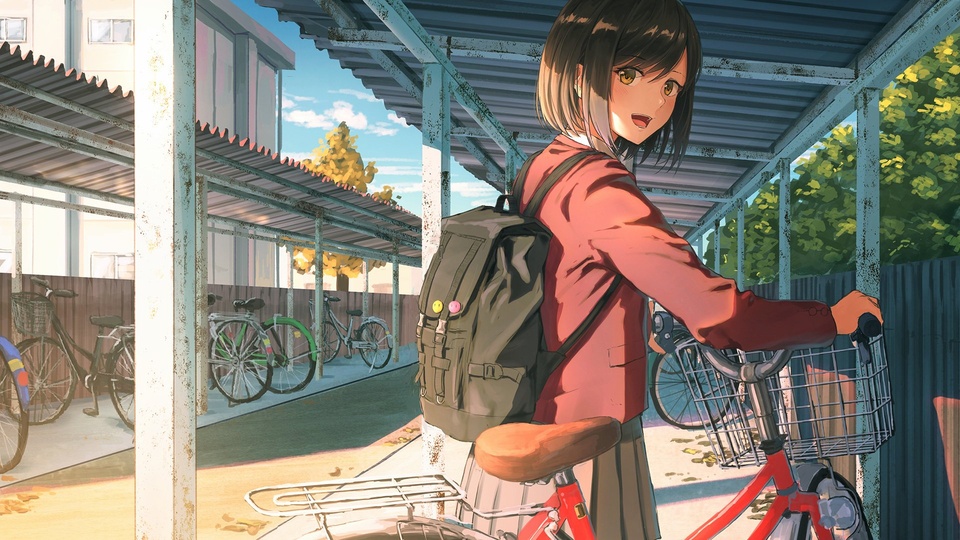 卡通人物 單車 校園 動漫卡通壁紙